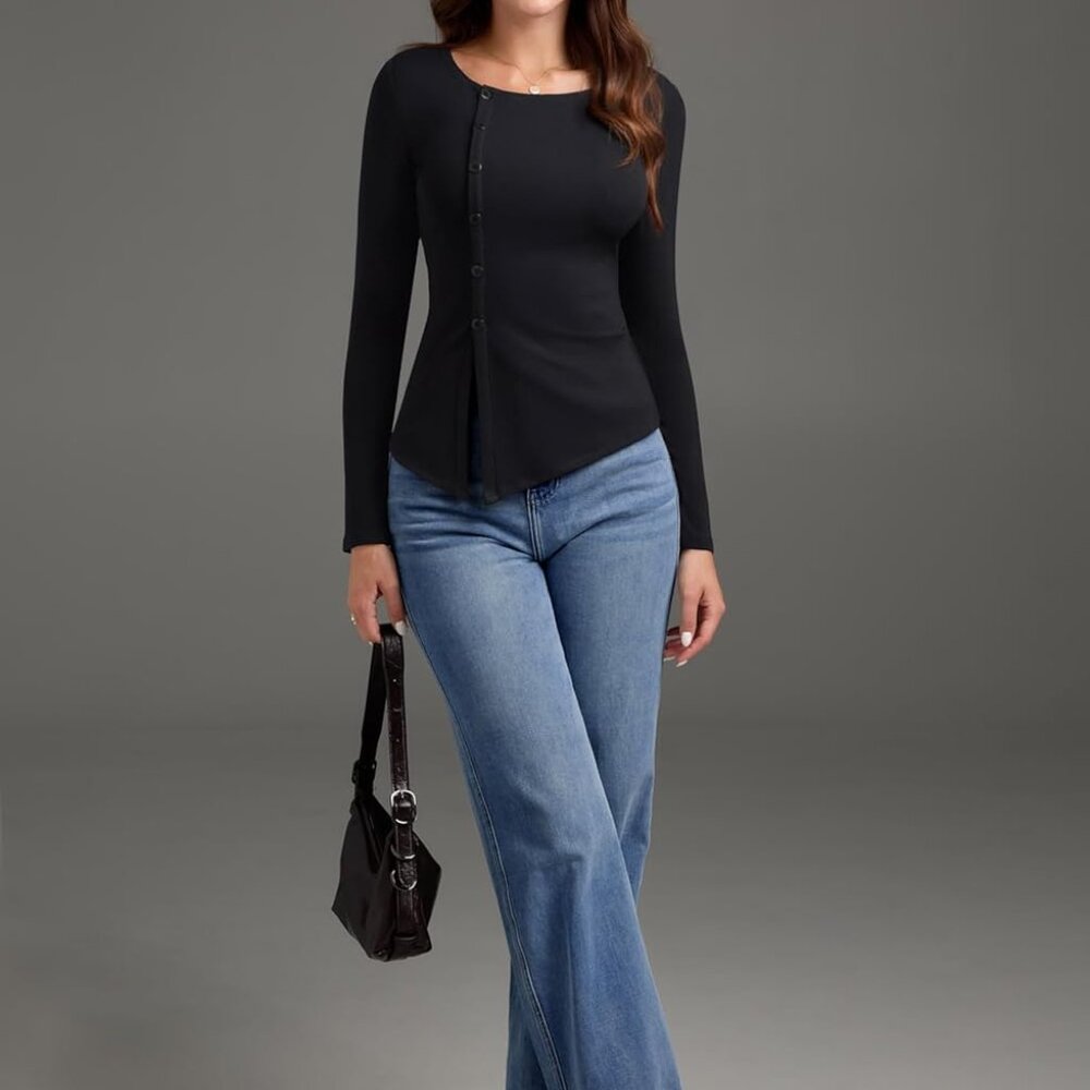 Flattering Plus Size Asymmetrical Long Sleeve Shi… - image 5